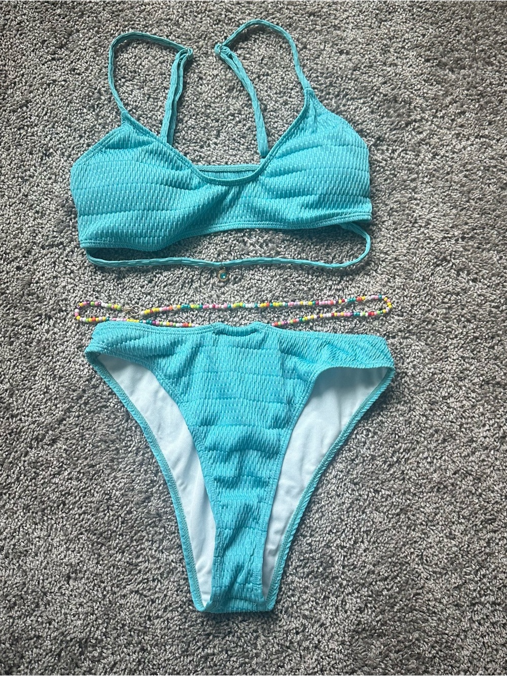 Textured Turquoise Bikini Set
